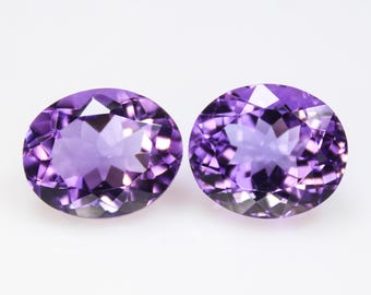 Faceted Purple Amethyst Pair: Natural Oval Gemstones (14x12x8 mm, 15.65 CT)