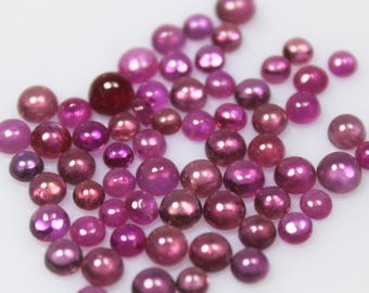 Natural Pink Ruby Cabochon Lot: Round Gemstone, 3-4 mm