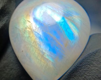 Rainbow Moonstone Cabochon: Pear Shape Gemstone, 19.45 Carats
