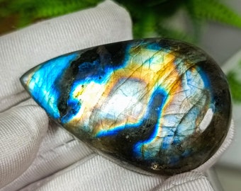 Multi Blue Flashy Pear Labradorite Cabochon: Healing Crystal Gemstone (49X31X9 mm, 109Cts)