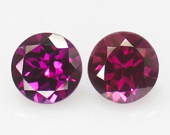 Faceted Rhodolite Garnet Pair: 2.55 Carats, Round Cut Gemstones