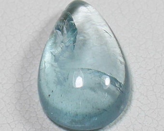 Natural Blue Aquamarine Cabochon: Pear Cut Gemstone (3.95Ct, 13x9x5 MM)