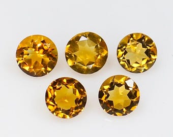 Natural Citrine Gemstone Lot: Faceted Round Cut, 5mm, 2.15 CTS (5 Pcs)
