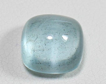 Natural Blue Aquamarine Cabochon: 5.70 Ct Cushion Cut Gemstone (10x10x7 MM)
