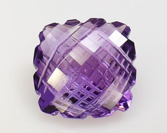 Natural Purple Amethyst Carving: Cushion Cut Loose Gemstone (8.25 CT, 14x14x7 mm)