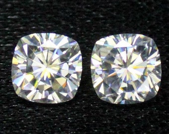 Cushion Cut White Moissanite Pair: 1.85 Carats, 6x6x4 mm