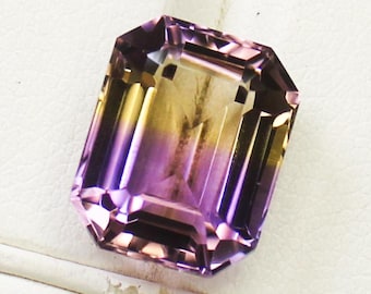 Natural Bio Ametrine Gemstone: 6.10 Carat Square, 12x9x7 mm