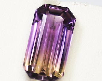 Natural Bio Ametrine Gemstone: 5.30 Carat Square, 15x8x6 mm