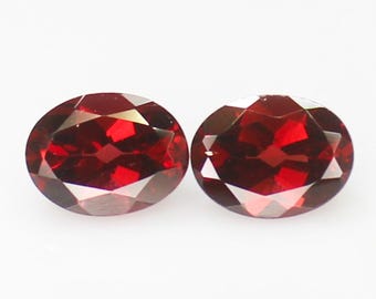 Faceted Red Garnet Pair: Oval Cut Gemstones, 3.65 Carats