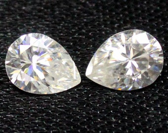Pear Faceted White Moissanite Diamond Pair: 2.00 Carats, 8x6x4 mm