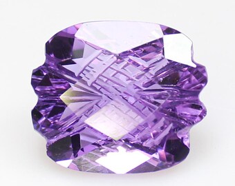 Natural Purple Amethyst Carving: Cushion Cut Loose Gemstone (10.60 CT, 16x14x9 mm)