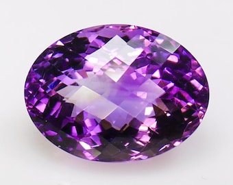 Oval Purple Amethyst Gemstone: Natural AAA+ Checker Cut (20x15x12 mm, 19.20 CT)
