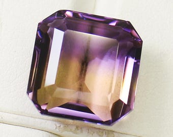 Natural Bio Ametrine Gemstone: 12.70 Carat Square, 14x13x8 mm