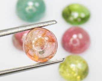 Multi Tourmaline Cabochon Lot: Natural Round Gemstones, 9.80 Carats