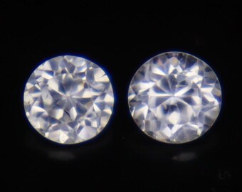 Faceted White Zircon Pair: 1.50 Carats, 5mm Round Gemstones