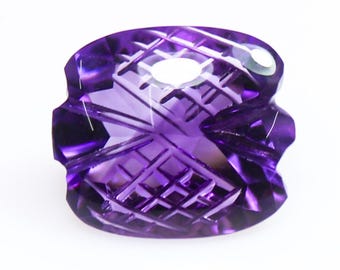 Natural Purple Amethyst Carving: Cushion Cut Gemstone (7.45 CT, 14x12x8 mm)