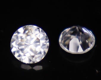 Faceted White Zircon Pair: 1.45 Carats, 5mm Round Gemstones