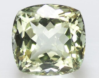 Faceted Green Amethyst Gemstone: 10 Carat Cushion Cut, 12x12x10 mm