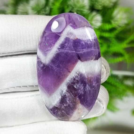 Chevron Amethyst Cabochon: Designer Gemstone for Jewelry Making (50x29x8 MM, 95.00 Cts)
