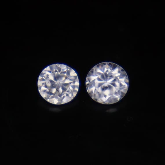Faceted White Zircon Pair: 1.50 Carats, 5mm Round Gemstones