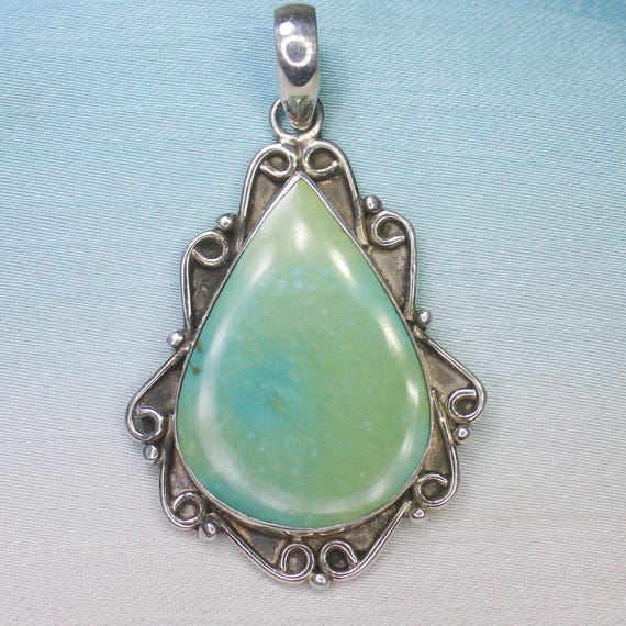 Natural Blue Turquoise Sterling Silver Pendant Necklace - No Birthstone