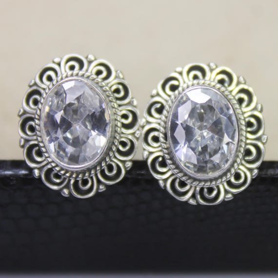 White Zircon Vintage Studs With 925 Sterling 5.85 Grams December Birthstone