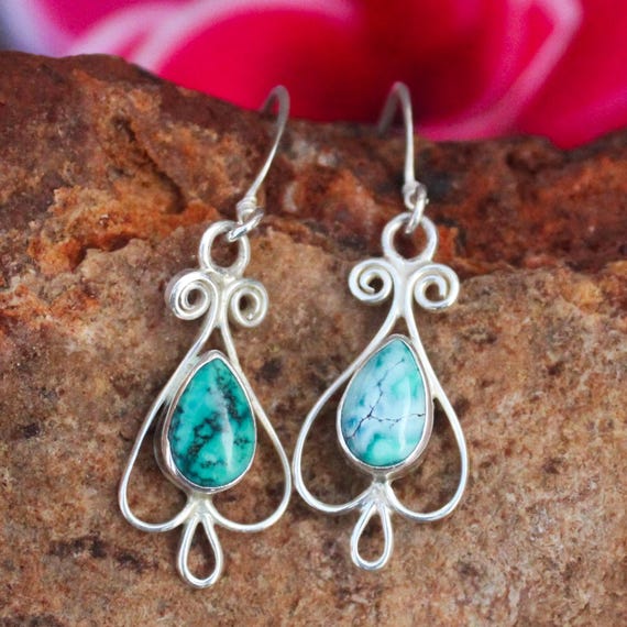 Natural Blue Tourquise Vintage Earring With 925 Sterling 2.35 Grams December Birthstone