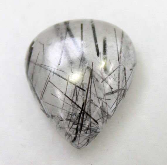 Black Rutile Quartz Cabochon: Pear Shape Gemstone (10.46 Carats, 18x15x5 mm)