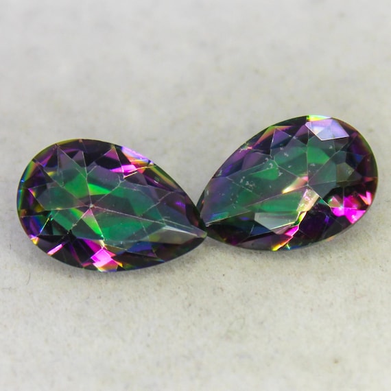 Faceted Mystry Quartz Pair Gemstone: Rainbow Quartz Loose Gems 4.40 Carat (12x8x5 MM)