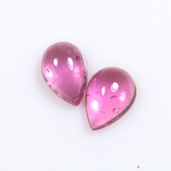 Natural Pink Tourmaline Pear Cabochon Pair: 10x7 MM Gemstones