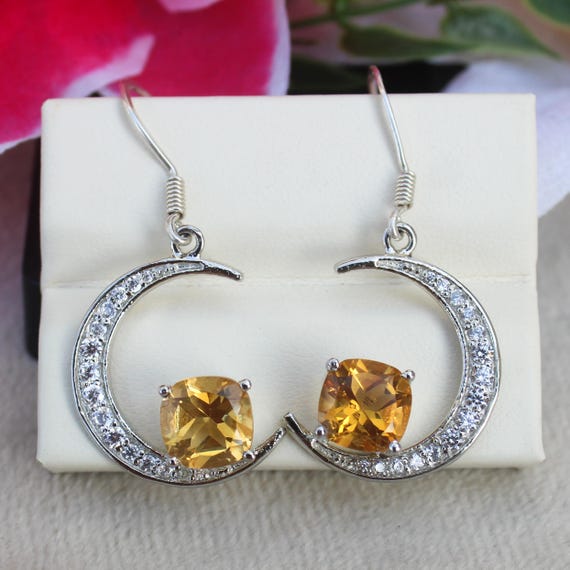 Natural Yellow Citrine Vintage Earring With 925 Sterling 4.75 Grams November Birthstone