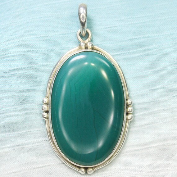 Natural Green Onyx Sterling Silver Pendant Necklace - July Birthstone