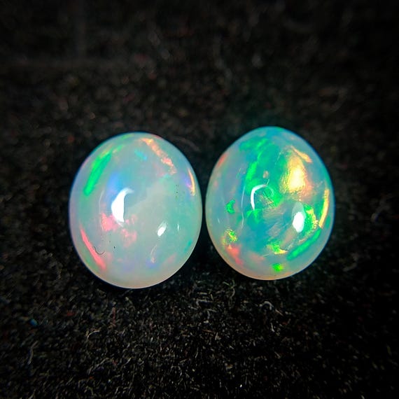 Natural Welo Fire Opal Pair: AAA White Cabochons, 2.00 Ct (9x7x4mm)