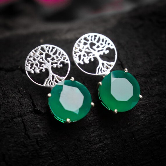 Hand Made Sterling Silver Studs Of Natural Green Onyx , .925 Sterling Silver Beautiful Studs For Wedding Gift ,5.84 Gram Studs
