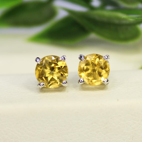Natural Yellow Citrine Vintage Studs With 925 Sterling 1.30 Grams November Birthstone
