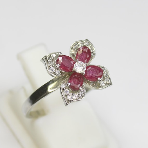 Natural Pink Ruby Ring Amazing .925 Sterling Silver Ring, Beautiful Ring ,Ruby Gemstone Flower Silver Ring, All U.S Ring Sizes Available