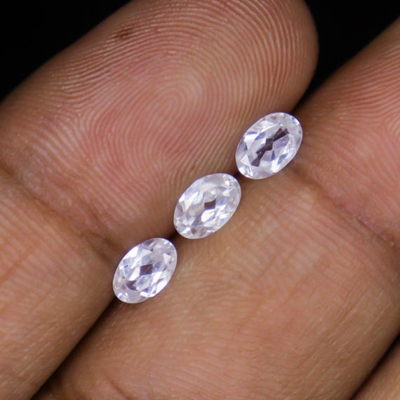 Faceted White Zircon Gemstones: 1.70 Carats, Oval, 6x4 mm, Set of 3