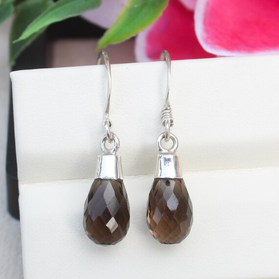 Natural Brown Smokey Quartz Vintage Earring With 925 Sterling 2.30 Grams August Birthstone
