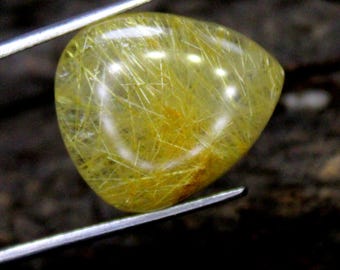 Golden Rutile Quartz Cabochon: Pear Shape, 16.35 Carats, 20x17x6 mm