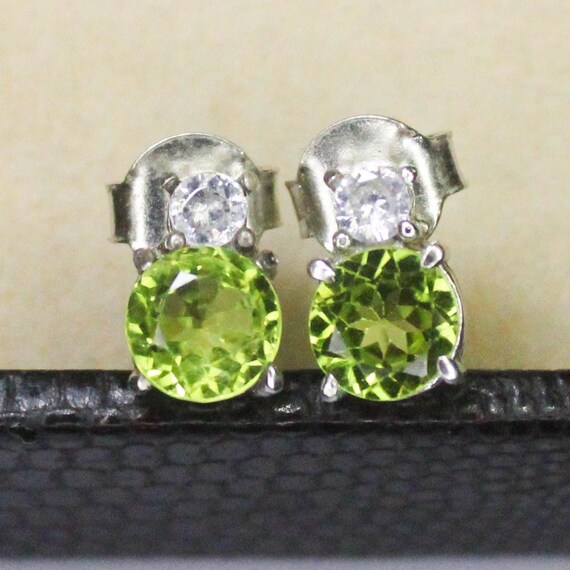 Natural Green Peridot Vintage Studs With 925 Sterling 2.10 Grams August Birthstone