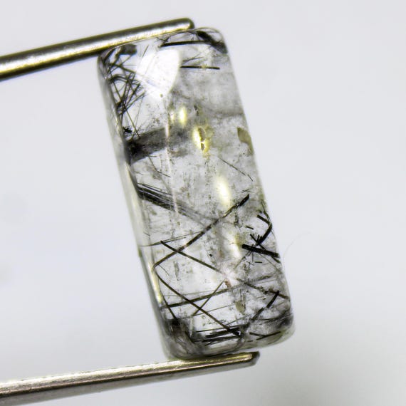 Black Rutile Quartz Cabochon: Rectangle Shape Gemstone (10.70 Carats, 19x8x6 mm)