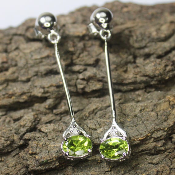 Natural Green Peridot Vintage Studs With 925 Sterling 3.75 Grams August Birthstone