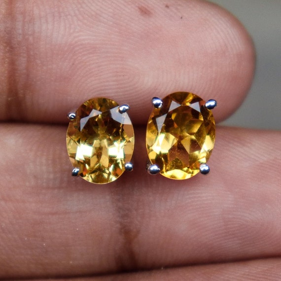 Hand Made Sterling Silver Studs Of Natural Citrine Studs , .925 Sterling Silver Beautiful Studs For Wedding Gift ,2.14 Gram Studs