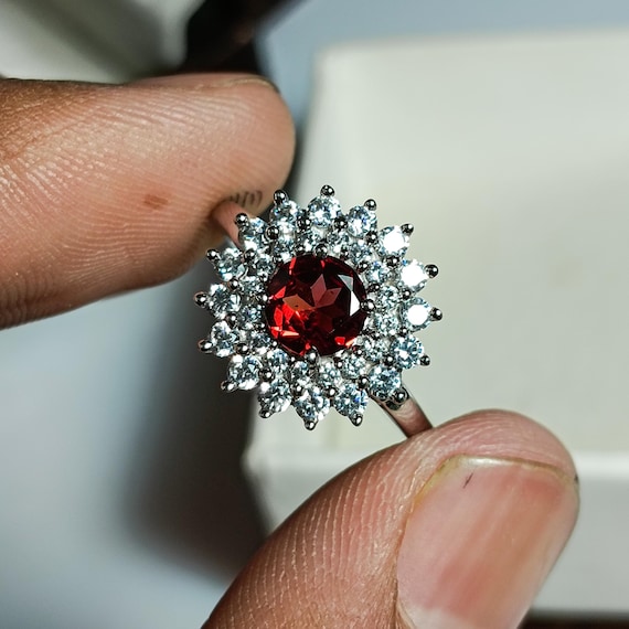 Red Garnet Ring: 925 Sterling Silver, Cubic Zirconia