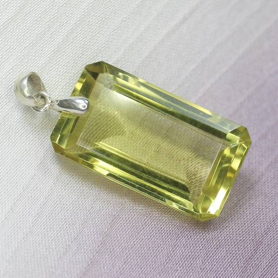 Natural Yellow Lemon Quartz Sterling Silver Pendant Necklace - November Birthstone