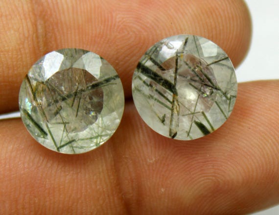 Faceted Black Rutile Quartz Pair: 10.76 Carat Round Gemstone for Jewelry