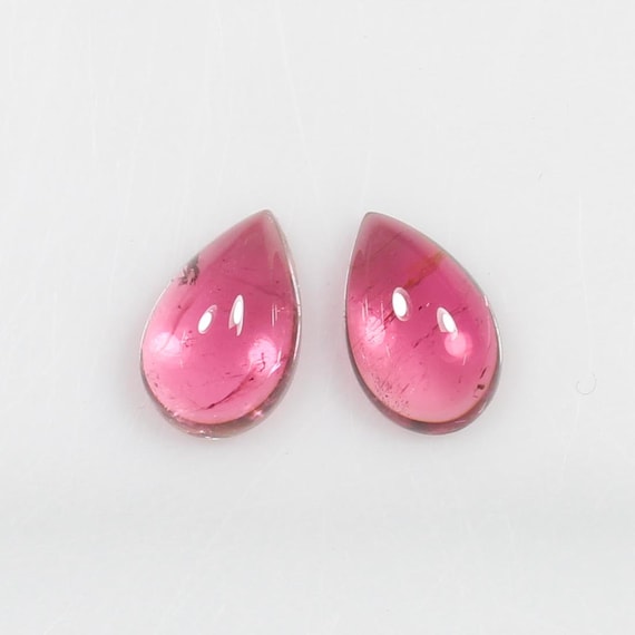 Pink Tourmaline Pear Cabochon Pair: Natural Gemstone for Earrings (5.75 CTS, 11x7x5 MM)