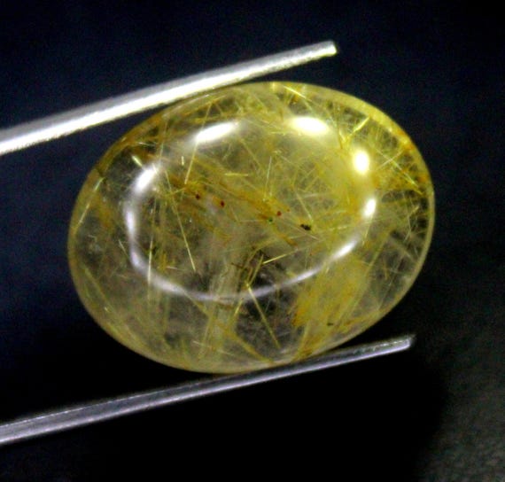 Golden Rutile Quartz Cabochon: Oval Gemstone for Jewelry Making (15.00 Carats, 20x15.5mm
