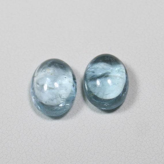 Natural Blue Aquamarine Cabochon Pair: Oval Gemstone, 6.35 Ct (11x8x5 MM)