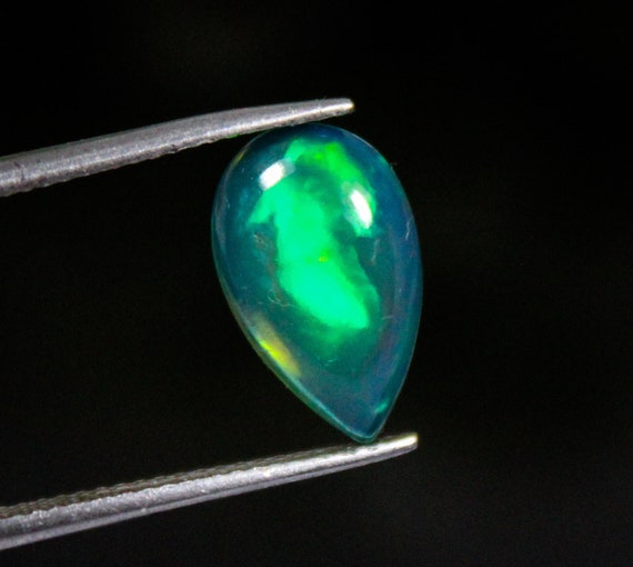 Natural Ethiopian Opal Cabochon: Pear Blue Opal Gemstone (2.10 Ct, 13x8x4 MM)
